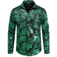 Allthemen Langarmhemd Herren Jacquard Oberteile glitzes Freizeithemd für Hochzeit