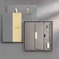 feinlux Notizbuch Business-Notizbuch-Geschenkset mit drei Falten, 80g Schreibpapier, Elastischer Stifthalter, Fadenheftung