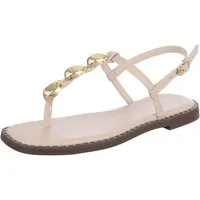 Ital-Design Damen Sandale mit T-Steg und Metall-Details Zehentrenner (91848958) Blockabsatz Riemchensandalen in Beige