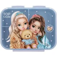 Depesche Schmuckset Brotdose Rosa mit Model Motiv, 3 Fächer, transparent-blauer Deckel, Karo Muster, ideal für Schule und Freizeit