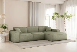 Ecksofa Designersofa CELES PREMIUM in Stoff Artico Grün Ottomane Rechts