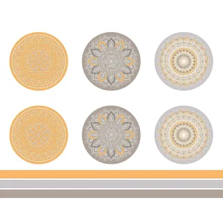 Stoff-Coupon "Mandala", taupe/orange