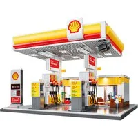 Jamara CaDA, Bricks, Shell Tankstelle mit Shop und Waschanlage (402857) Konstruktions-Spielset, (1309 St), mit LED Licht
