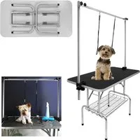 FIVMEN Hundeschermaschine Trimmtisch für Hunde, Hundepflegetisch, Tierpflegetisch, Schwarz, Edelstahl Klappbar Höhenverstellbar Schwarz