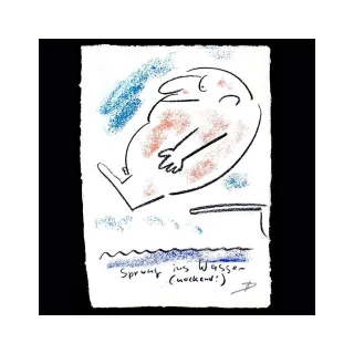 Helge Schneider - Original Kohlezeichnung "Sprung ins Wasser...