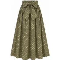 Mississhop A-Linien-Rock Damen Maxi Rock mit Punkten und Schleife – Baumwollrock Gr. S/M