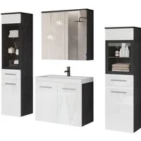 welltime Badmöbel-Set MADRIT II, Schrank mit Waschbecken, 2 Hänger, Spiegelschrank, (Komplett-Set, 5-St), Hängende Badmöbel mit Glaseinsätzen – in vielen Farben erhältlich