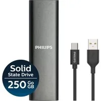 Philips Portable SSD 250 GB, FM25SS031P/00 externe SSD (250GB) 540 MB/S Lesegeschwindigkeit, 520 MB/S Schreibgeschwindigkeit, Ultra Speed USB-C 3.2, Space Grey, Aluminium