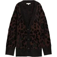 TOM TAILOR Strickjacke U braun,Indoor,Polyamid,Animalprint,V-Ausschnitt,Lang,Oversized