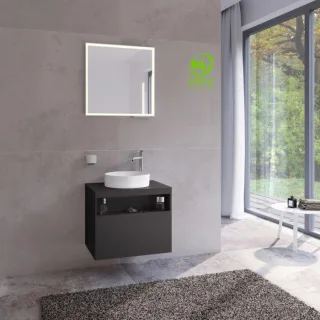 Keuco Stageline Waschtisch-Unterschrank 32855970000 65 x 55 x 49 cm, Dekor Vulkanit, Glas Vulkanit satiniert, ohne Elektrik, Hahnlochbohrung rechts