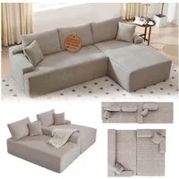 Juskys Ecksofa Coredo, Ecksofa, mit Rücken- & Dekokissen, Cordbezug, Modular platzierbar