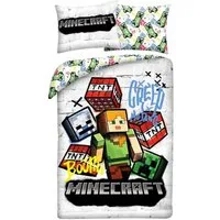 Minecraft Bettwäsche Bettdeckenbezug 140 × 200 cm mit 70 × 90 cm Kissenbezug, Beidseitig bedruckt Pflegeleicht Atmungsaktiv