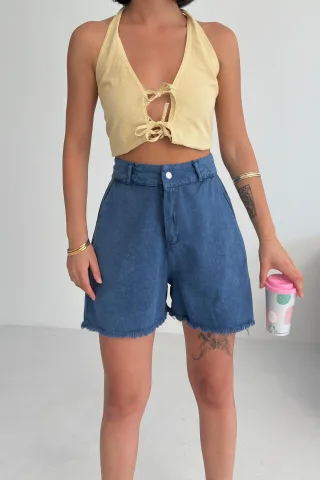Hochtaillierte Denim-Shorts mit weitem Bein