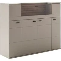 Lomadox Highboard LIEZEN-05, Grau mit Rückwand in Eiche, Breite 100 cm, Glaselement, montiert