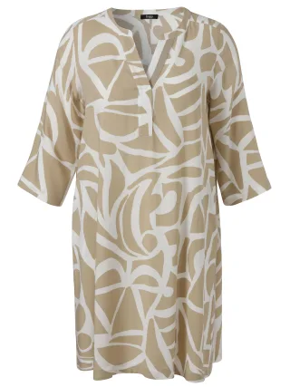 Frapp - Kleid V-Ausschnitt 3/4 Arm Druck powder / offwhite - Gr. - 50