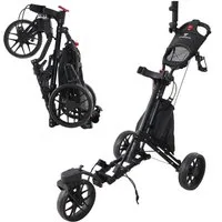 CITYSPORTS Golftrolley 3/4 Rad Golftrolley, Golfwagen klappbar, Golfcaddy mit Schirmhalter, Golfcaddy Golf Push Cart aus Aluminum, Erhältlich in Schwarz/Grün/Rot