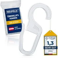 NEUFELD Gardinenhaken Überklipshaken Transparent I 120 Stück I 10mm Öse, Vorhanghaken, Gardinen, Vorhänge, Gardinenringe, (Set, 120 Überklipshaken mit 10 mm Öse), Transparent Lautlose Anwendung Waschfest Bruchsicher 10 mm Öse