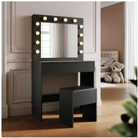 SONNI Schminktisch Moderne schwarze Schminktische, mit Spiegel, Hocker, Schublade,Kosmetiktisch,3 Lichtmodi
