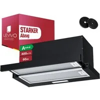 Levivo Flachschirmhaube A+++ Dunstabzugshaube 60cm Umluft & Abluft mit 400 m³/h A+++ Dunstabzugshaube 60cm Umluft & Abluft mit 400 m³/h, Aktivkohlefiltern, Fettfiltern, LED-Beleuchtung