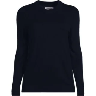 CashTouch Rundhalspullover, Damen,  Blau, Polyacryl, by Lands' End