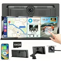 ESSGOO 4K 11.3'' Wireless Carplay Android Auto Dashcam mit Rückfahrkamera GPS Navigationsgerät (Apple Carplay Android Auto GPS Navi WIFI BT EQ)