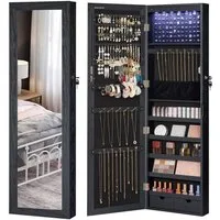 SONGMICS Schmuckschrank Spiegelschrank Wandspiegel Schmuck-Organizer mit LED Beleuchtung and Spiegel, abschließbarer