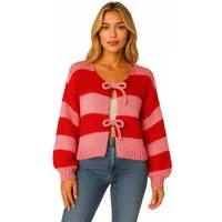 Worldclassca Cardigan WORLDCLASSCA Damen Cardigan Oversize Strickjacke mit Schleife Streifen Neue Kollektion - Stilvolle und gemütliche Strickmode für Damen