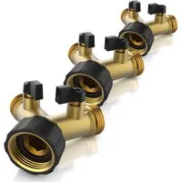 Brandson 2-Wege Verteiler Y-Verteiler für 3/4 Zoll Anschluss, Wasserhahn Splitter aus Messing, (3-tlg., 2-Wege Y-Verteiler ¾ Zoll aus Messing), Wasserventil 2 Wege beide regulierbar, Material hitze & kältebeständig