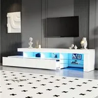 Merax Lowboard Hochglanz Fernsehtisch mit LED-Beleuchtung (bis 75 Zoll für Wohnzimmer, Schlafzimmer, Esszimmer, 1 St), TV-Schrank mit 3 Schubladen, 7 Fächer & Stauraum, 180×35×45cm