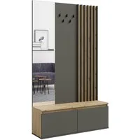 Lomadox Garderobe DAVIS-166, Eiche graphit Lamellen Design Spiegel Kleiderhaken 120x202x34 cm