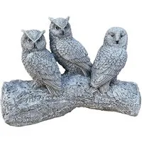 Stone and Style Gartenfigur Frostfeste Steinfigur 3 Eulen auf Baumstamm