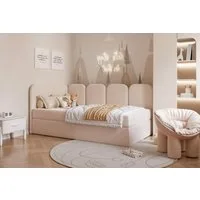 Compleo Boxspringbett Jugendbett DREAMY, Polsterbett mit Bettkasten, 80/90/100/120x200, Kopfteil links oder rechts, Boucle oder Velvet