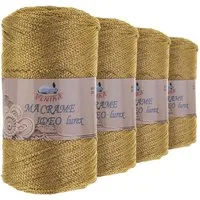 maDDma 4 x 250g Strickgarn Macrame Ideo Lurex Makrameegarn Glitzereffekt Häkelwolle, 1000 m (Sparpaket (4 Knäuel je 250g), gold