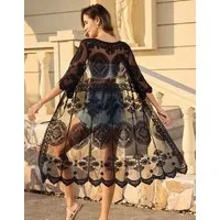MOPUEA Strandkleid Damen Bikini Cover Up Spitze Strandkleid Strandbekleidung für Frauen (Set, 1-tlg., Halbtransparenter Stoff, florales Muster, kurze Ärmel) Stilvolles & vielseitiges Design