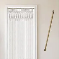 Cozyor Türvorhang Makramee 132 x 200 cm Boho Vorhang Fenstervorhang Raumteiler (1 St), Schlaufen, Baumwolle, mit Vorhangstange zum Klemmen weiß Wandteppich Wandbehang