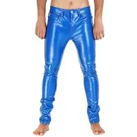 BOCKLE Lederhose Bockle® Faux BLUE Leather Stretch Kunst Lederhose blau Lederjeans