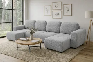 Wohnlandschaft mit Schlaffunktion BRUSK Sofa in Stoff Pop Hellgrau