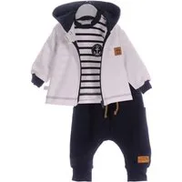 La Bortini Freizeitanzug Langarmshirt Hose Kapuzenjacke Shirt Baby und Kinder Anzug in Blau, gestreift, mit Anker, 56 62 68 74 80 86 92 98 104