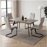 Jiexi Essgruppe Essgruppe 120x73cm MDF-Tisch Grau & Freischwinger Stühle