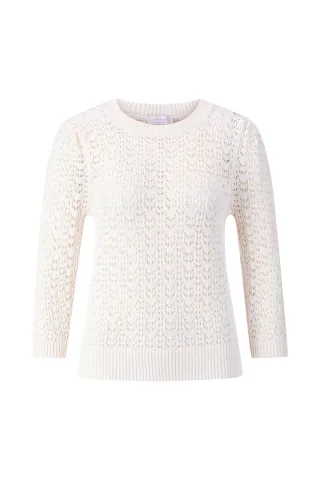 Rich & Royal - Crew-neck Ajour short sleeve pearl white - Gr. - L