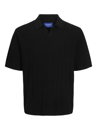 JACK&JONES - JORVARENNA KNIT SS SPLIT NECK Schwarz - Gr. - XL