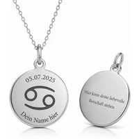 BS Schmuckdesign Kette mit Anhänger mit Gravur Personalisierte Halskette Damen Sternzeichen Name Datum Gravur (persönliche Gravur), inkl. Geschenkbox