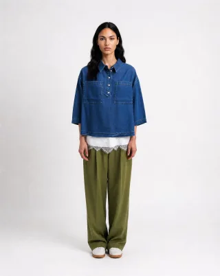 Smith&Soul - Lyocell Polo Blouse denim - Gr. - XS