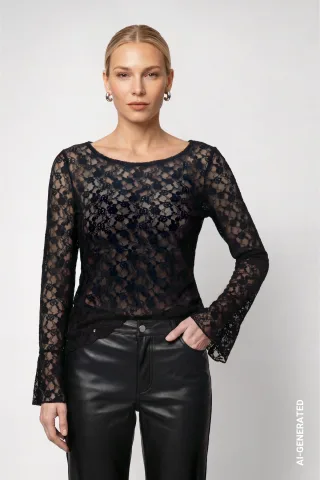 monari - Langarmshirt aus Spitze schwarz - Gr. - 46