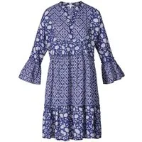 Himalaya Clothing Sommerkleid Kleid Damen aus fließender Viskose - Blumenkleid mit Pufferärmeln Leichtes Tunika Kleid mit floralem Patchwork