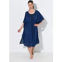 Ulla Popken Strandkleid Kaftan Muscheln V-Ausschnitt Satinband