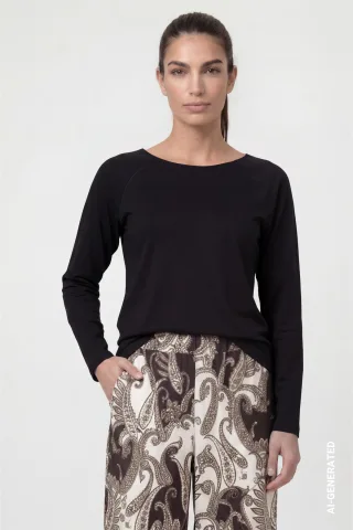 monari - Basic-Langarmshirt schwarz - Gr. - 36