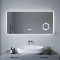 AQUABATOS Badspiegel Badspiegel mit Beleuchtung Bad Spiegel LED Badezimmerspiegel mit Uhr (Lichtspiegel 120x60cm 100x70cm Led Spiegel Bad Wandspiegel Silber mit Rahmen Kosmetikspiegel mit Beleuchtung und Vergrößerung Schminkspiegel Wandmontage Rasier
