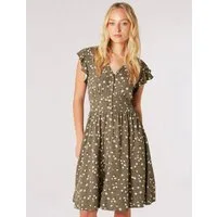 Apricot Druckkleid Florales Sommerkleid mit Knopfleiste