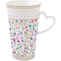 EasyLife Tasse Mon Amour, Porzellan, Spülmaschinengeeignet, Mehrfarbig, Herzen & Blumen, H: 16.5cm